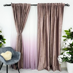 Set 2 bucati Draperie Catifea cu model Venti, Lila, 200cm latime x 232cm inaltime, cu rejansa pentru bara