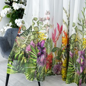 Perdea din Voal imprimat, Alb-Verde, model Jungle, 5m latime x 232cm inaltime x rejansa pt bara