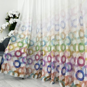 Perdea din Voal imprimat -500cm x 232cm , rejansa pt. bara , Alb cu cercuri colorate