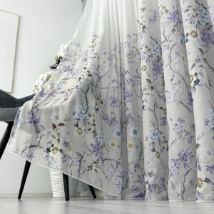 Perdea din Voal imprimat, Gri, flori, 5m latime x 232cm inaltime x rejansa pentru bara