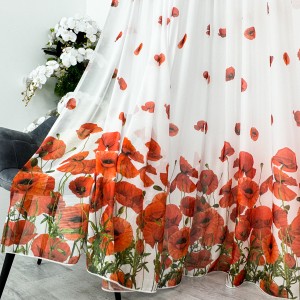 Perdea din matase imprimata, Alba cu maci rosii, latime 300cm latime x 160cm inaltime , Rejansa pt bara