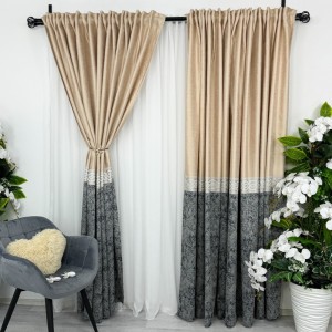 Set 2 bucati Draperie Royal, tip panou 3 metri latime, Crem cu Gri- 3m latime x 232cm inaltime , rejansa pt. bara