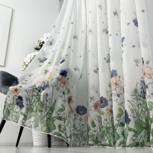 Perdea din Voal imprimat, Alb, flori, 7m latime x 2.17m inaltime, cu rejansa pt bara