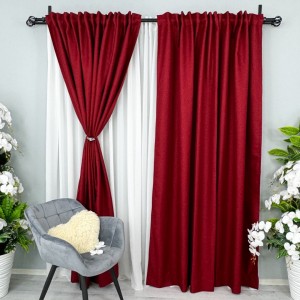 Set 2 bucati de Draperie HoReCa TEXTURATA tip IN, Rosu, 140cm latime x 270cm inaltime, cu rejansa pt bara