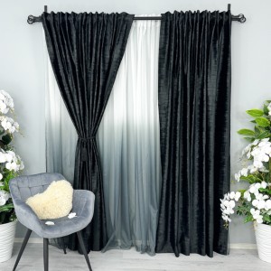 Draperie Catifea cu model Venti, Negru, 300x270cm, cu tiv lat