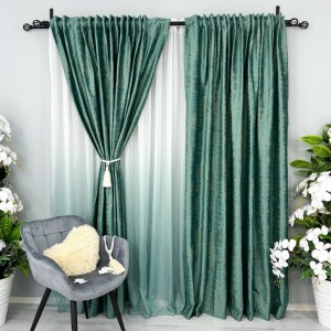 Set 2 Draperii Catifea cu model Venti -  200cm x 232cm , Rejansa pt bara ,  Verde Menta