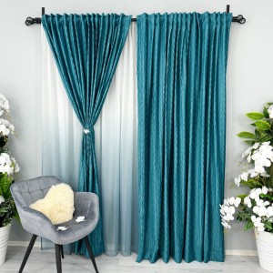 Set 2 Draperii din Catifea Plisata cu opacitate ridicata, Turquoise, 200cm  x 232cm , Rejansa pentru bara