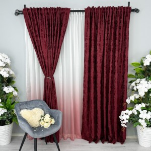 Set 2 Draperii din Jacquard model Nisip, Visiniu, latime 1.4m x inaltime 2m, cu rejansa pt sina