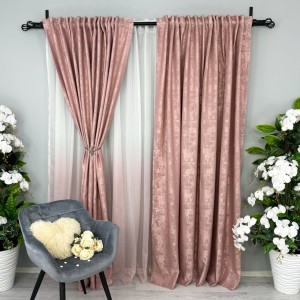 Draperie din Jacquard model Nisip, 140cm latime x 260cm înălțime, cu TIV LAT, Roz pudra