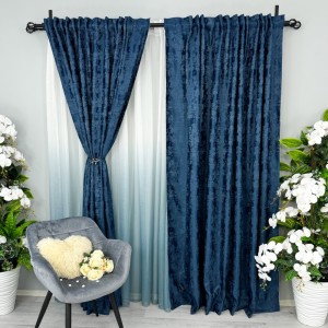 Set 2 draperii din Jacquard model Nisip, Bleumarin, 2m latime x 232cm inaltime, cu rejansa pentru bara