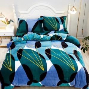 Lenjerie pat dublu, Super Pufoasa COCOLINO,cu ELASTIC, 4 piese, Verde, model clasic