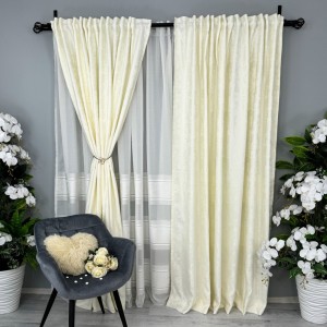 Set 2 draperii din Jacquard model Nisip, Ivoire, 2m latime x 232cm inaltime, cu rejansa pentru bara