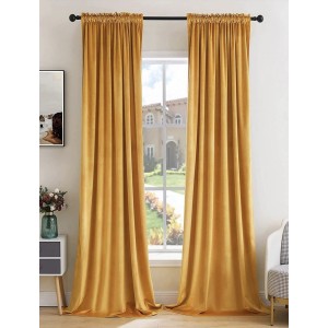 Set 2 Draperii Blackout din catifea Galben Mustar, 100x250cm, cu rejansa pentru sina