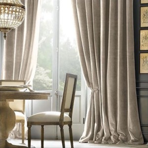 Set 2 Draperii Blackout din catifea Bej, 100cm x 205cm, cu rejansa pentru bara