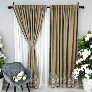 Draperie Blackout 80%, din Catifea cu Broderie, 140cm latime x 260cm înălțime, cu TIV LAT, Elite V2, Bej
