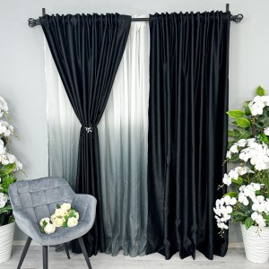 Draperie Soft Touch, Negru, 200cm latime x 232cm inactive, cu rejansa pentru bara