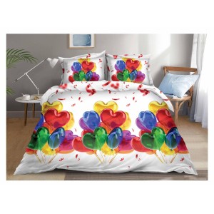 Lenjerie pat dublu, 4 piese, IMPRIMEU 3D Multiplicat, Microfibra, Alb, Baloane inimioare Lenjerie pat dublu, 4 piese, IMPRIMEU 3D Multiplicat, Microfibra, Alb, Baloane inimioare