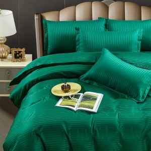 Lenjerie HoReCa, pat single, Damasc Finetat Deluxe, 4 piese, Jojo Home, Verde Smarald