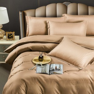 Lenjerie HoReCa, pat single, Damasc Finetat Deluxe, 4 piese, Jojo Home, Cappuccino