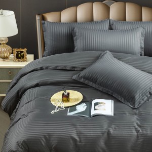 Lenjerie HoReCa, pat single, Damasc Finetat Deluxe, 4 piese, Jojo Home, Gri inchis