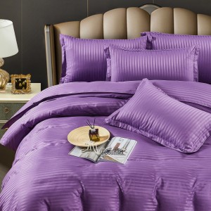 Lenjerie HoReCa, pat dublu, Damasc Finetat Deluxe cu Elastic, 6 piese, Jojo Home, Mov