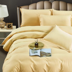 Lenjerie HoReCa, pat dublu, Damasc Finetat Deluxe cu Elastic, 6 piese, Jojo Home, Crem