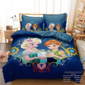 Lenjerie pat dublu,  FINET, 6 piese, IDENTICA CU POZA, Albastru, Anna si Elsa