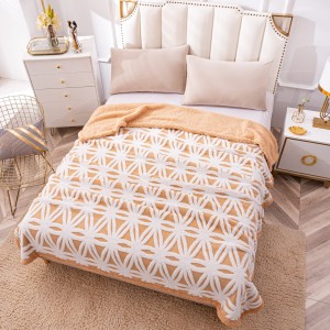 Patura CoCoLiNo cu blanita, tip Sherpa, model floral, Bej - Alb