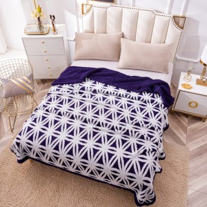 Patura CoCoLiNo cu blanita, tip Sherpa, model floral, Indigo - Alb