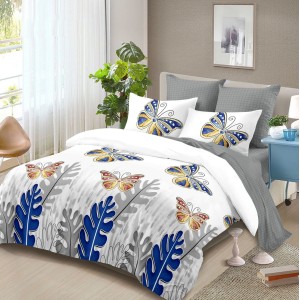 Lenjerie pat dublu,  FINET, 6 piese, Albastru, fluturi