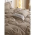 Lenjerie pat dublu,  Soft Touch, 6 piese, cu PLIURI BRODATE, Jojo Home, Cappuccino [9]