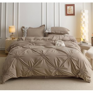 Lenjerie pat dublu,  Soft Touch, 6 piese, cu PLIURI BRODATE, Jojo Home, Cappuccino