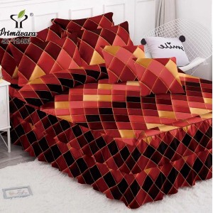 Lenjerie pat dublu,  FINET, 6 piese, cu VOLANASE, Rosu, romburi