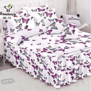 Lenjerie pat dublu,  FINET, 6 piese, cu VOLANASE, Mov, fluturi