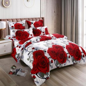 Lenjerie pat dublu, Super Pufoasa COCOLINO, 4 piese, Alb, trandafiri