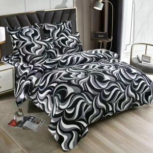 Lenjerie pat dublu, Super Pufoasa COCOLINO, 4 piese, Alb-Negru, model abstract