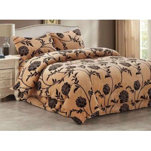 Lenjerie pat dublu, Super Pufoasa COCOLINO, 4 piese, Mustar, flori