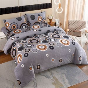 Lenjerie pat dublu, Super Pufoasa COCOLINO, 4 piese, Gri, cercuri