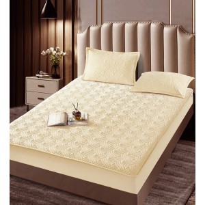 Husã matlasatã tip topper din catifea, 180x200cm + 2 fete de perna 50x70cm, Crem