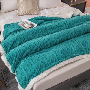 Patura CoCoLiNo tip Tricotaj cu blanita, 200x230cm, Jojo Home, Turquoise