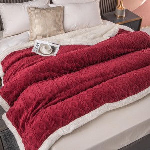 Patura CoCoLiNo tip Tricotaj cu blanita, 200x230cm, Jojo Home, Rosu inchis