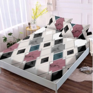 Cearsaf cu elastic, Bumbac FINET, 160x200cm, 2 fete de perne 50x70cm, Gri, romburi