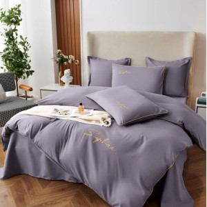 Lenjerie pat dublu cu broderie, Bumbac Satinat Deluxe, 6 piese, Gri