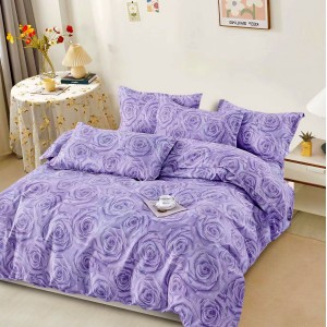 Lenjerie pat dublu,  FINET, 6 piese, Mov, trandafiri