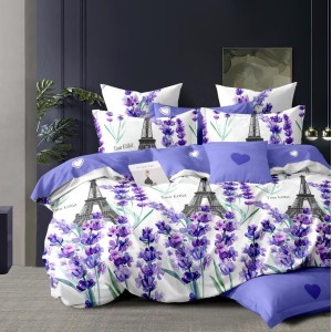 Lenjerie pat dublu,  FINET, 6 piese, Mov, lavanda, Turnul Eiffel