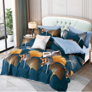 Lenjerie pat dublu,  FINET, 6 piese, Albastru, frunze