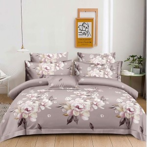 Lenjerie pat dublu,  FINET, 6 piese, Gri, flori