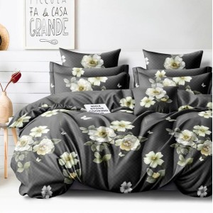 Lenjerie pat dublu,  FINET, 6 piese, Gri, flori