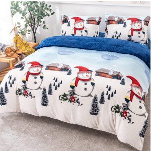 Lenjerie pentru pat dublu pufoasa COCOLINO, 4 piese, Albastru, Mos Craciun