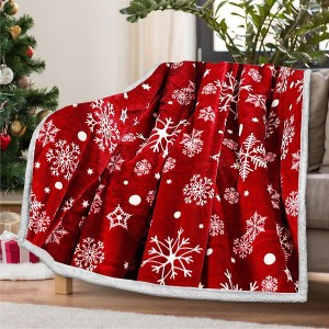 Patura pufoasa cocolino, cu BLANITA, 200x230cm, Craciun, Rosu, Alb, fulgi de nea